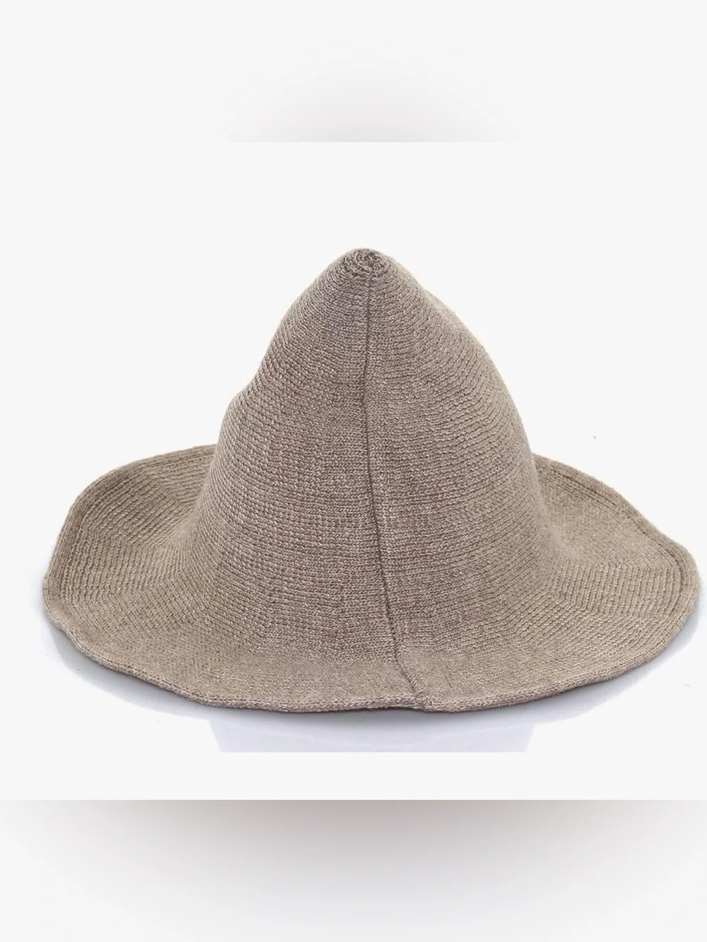 Taupe Knit Pointed Witch Hat - Women's Stylish Fall Accessory